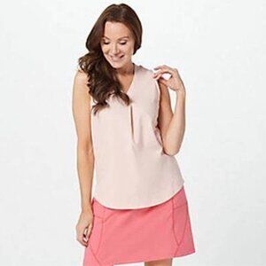 Denim & Co. Essentials Textured Knit Tank w/ Front Pleat Pale Blush